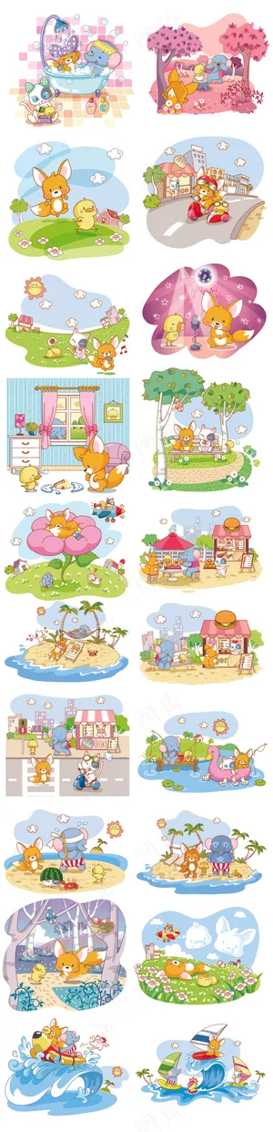 卡通动物手绘插画AI矢量素材