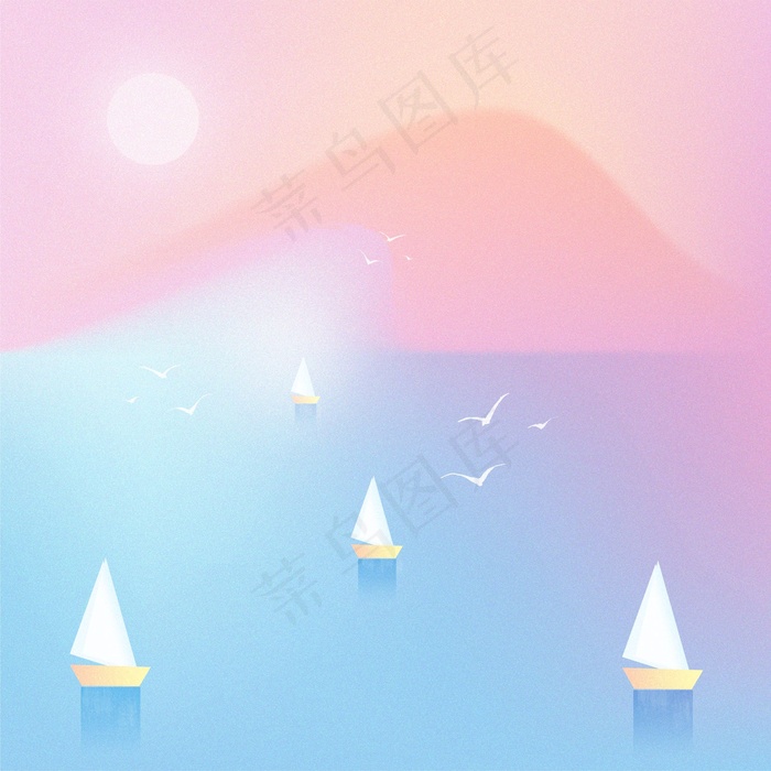 浪漫梦幻流光渐变海边插画背景psd模版下载