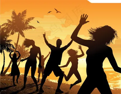 海边狂欢的男女剪影矢量素材 海边狂欢的男女剪影矢量素材