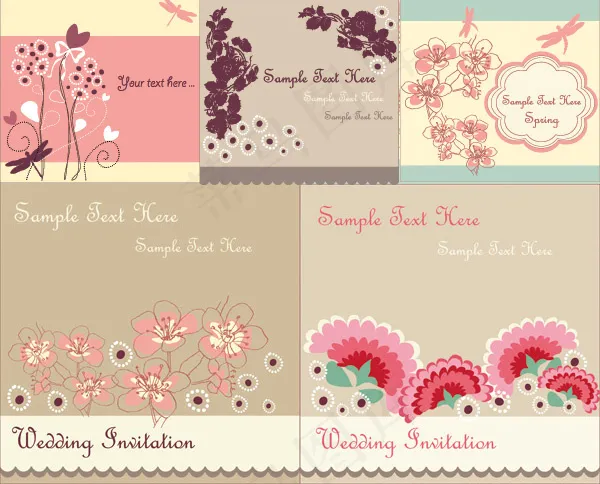 婚礼邀请卡片矢量素材eps,ai矢量模版下载