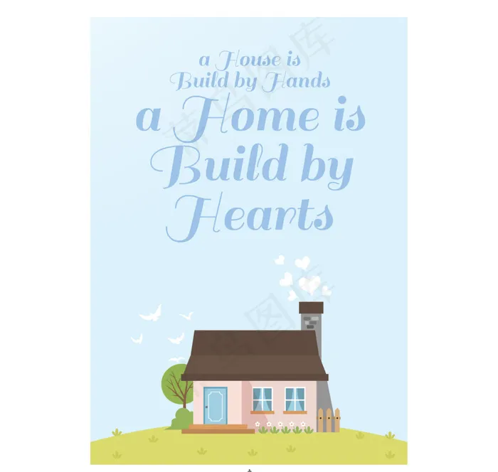 一种带有景观的房子的卡片ai矢量模版下载