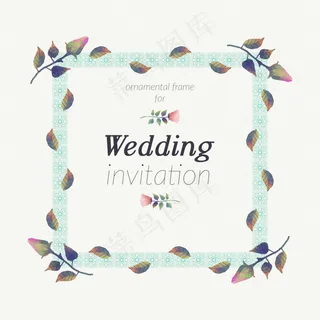 复古风格的装饰婚礼邀请水彩叶
