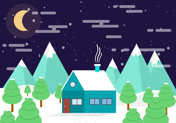 雪中小屋背景矢量素材eps,ai矢量模版下载