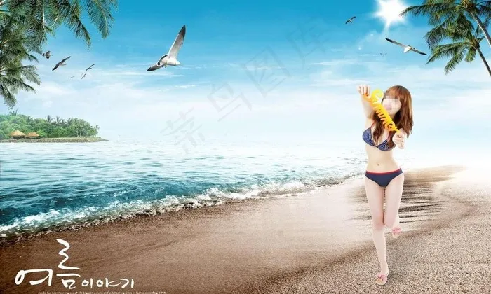 夏日海滩美女图片(5000X3286(DPI:300))psd模版下载