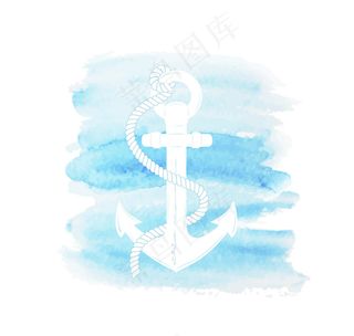 蓝色水彩船锚矢量素材