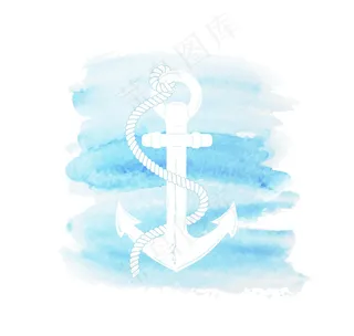 蓝色水彩船锚矢量素材