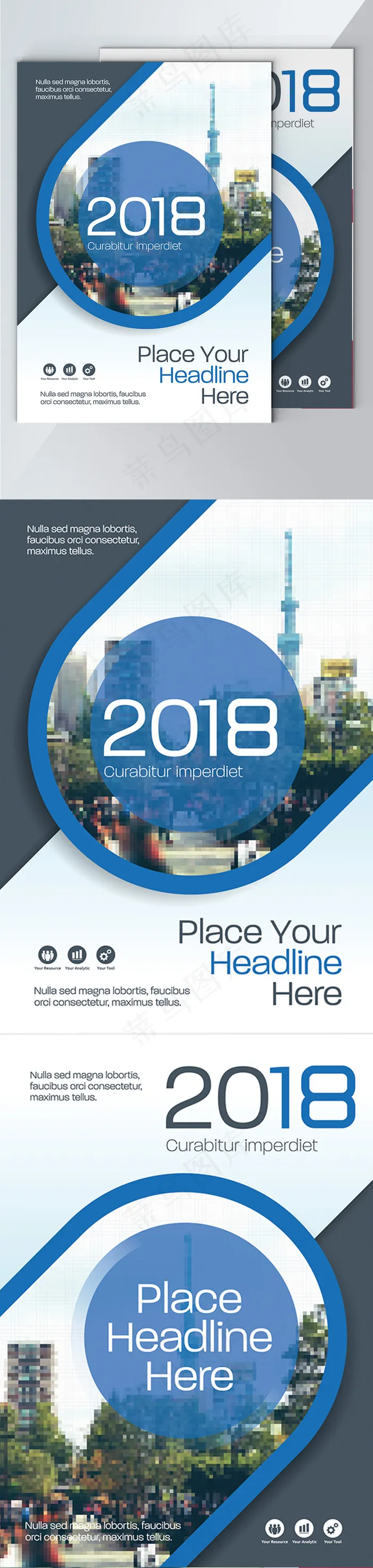 蓝色双面简洁企业DM单页传单模板设计ai矢量模版下载