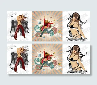 3个女人跳舞矢量素材