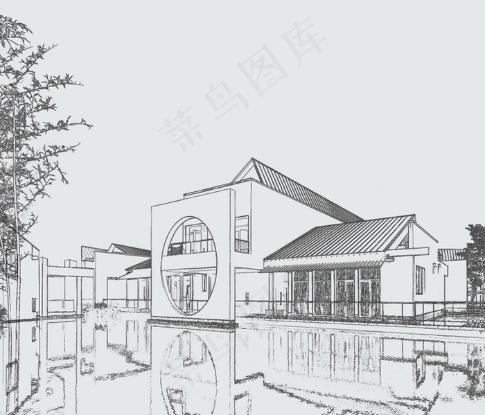 建筑设计草稿效果图PSD分层