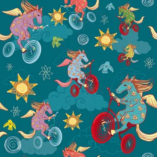 卡通可爱北欧童话梦幻儿童动物无缝平铺背景头像印刷矢量图片素材