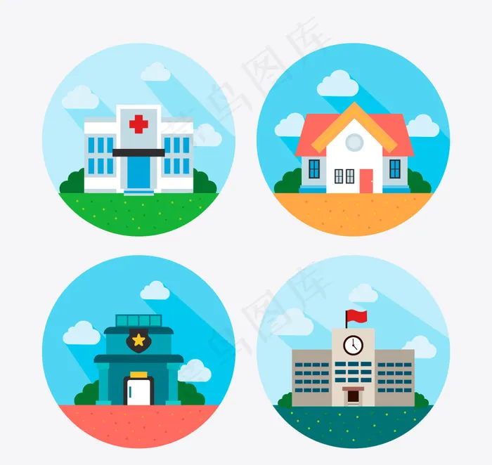 扁平彩色建筑eps,ai矢量模版下载