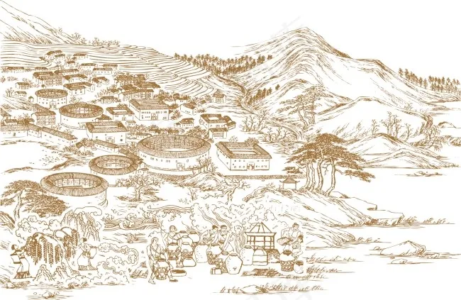 手绘风景ai矢量模版下载