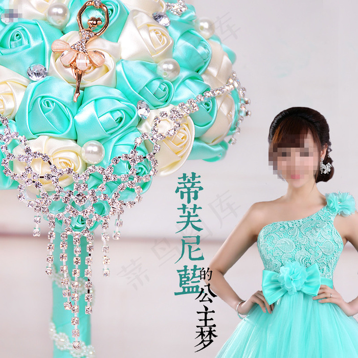 水钻皇冠蒂芙尼蓝新娘手捧花定制婚礼...psd模版下载