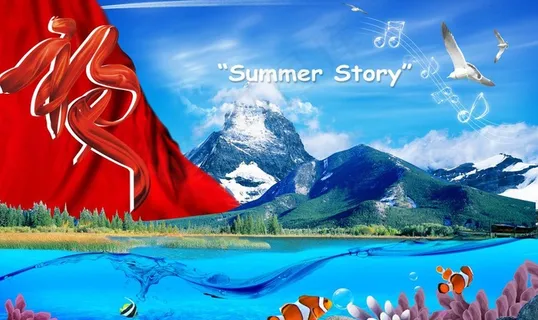 夏天 湖泊 雪山 广告图片