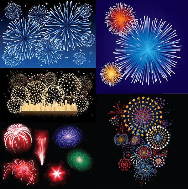 5款璀璨烟花矢量素材eps,ai矢量模版下载