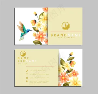 创意蜂鸟和花卉商务名片