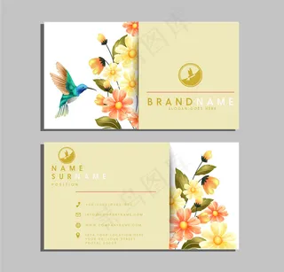 创意蜂鸟和花卉商务名片