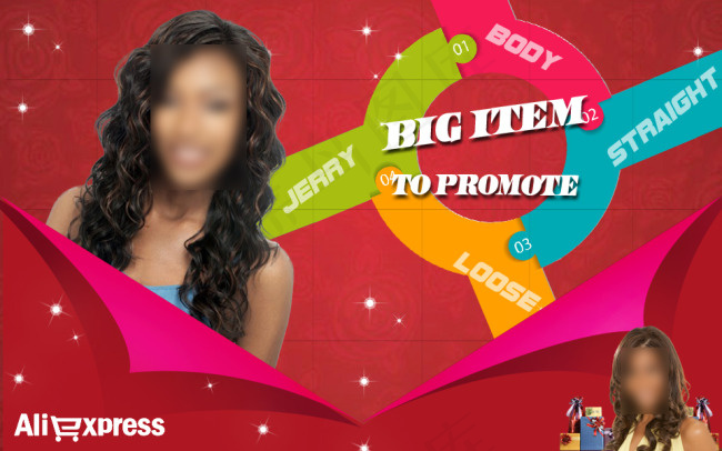 大红色促销产品分类带美女速卖通海报