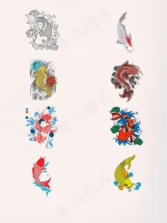 8款元旦节日素材手绘年年有余元素