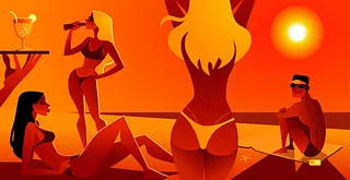 海滩时尚泳装男女矢量素材