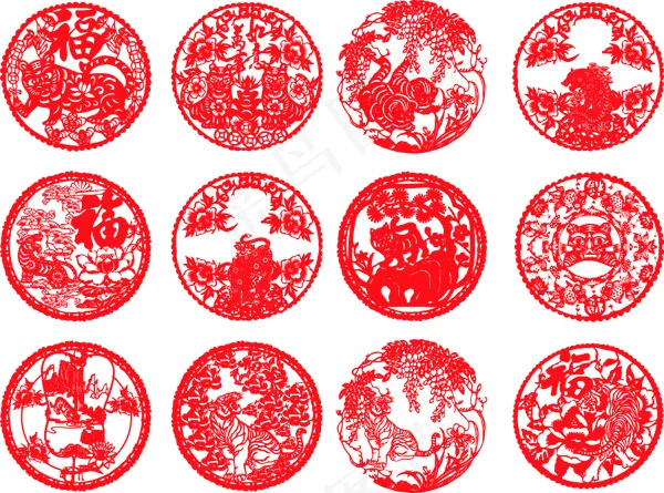多款虎年吉祥剪纸图案eps,ai矢量模版下载