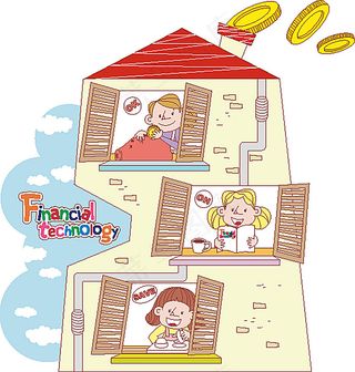 房子窗户内的卡通人物