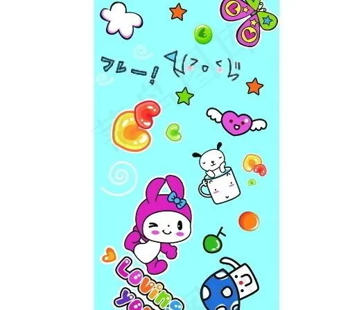 韩国卡通小兔花纸图片ai矢量模版下载