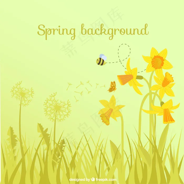 花和蜜蜂春天的背景ai矢量模版下载