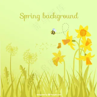 花和蜜蜂春天的背景