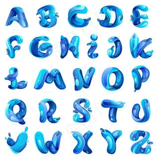 蓝色水字母矢量素材下载
