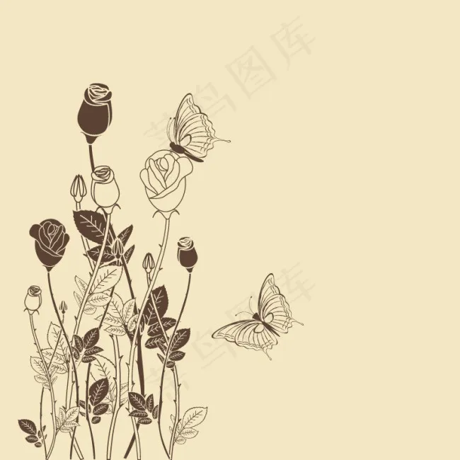 手绘蝴蝶花丛矢量素材eps,ai矢量模版下载