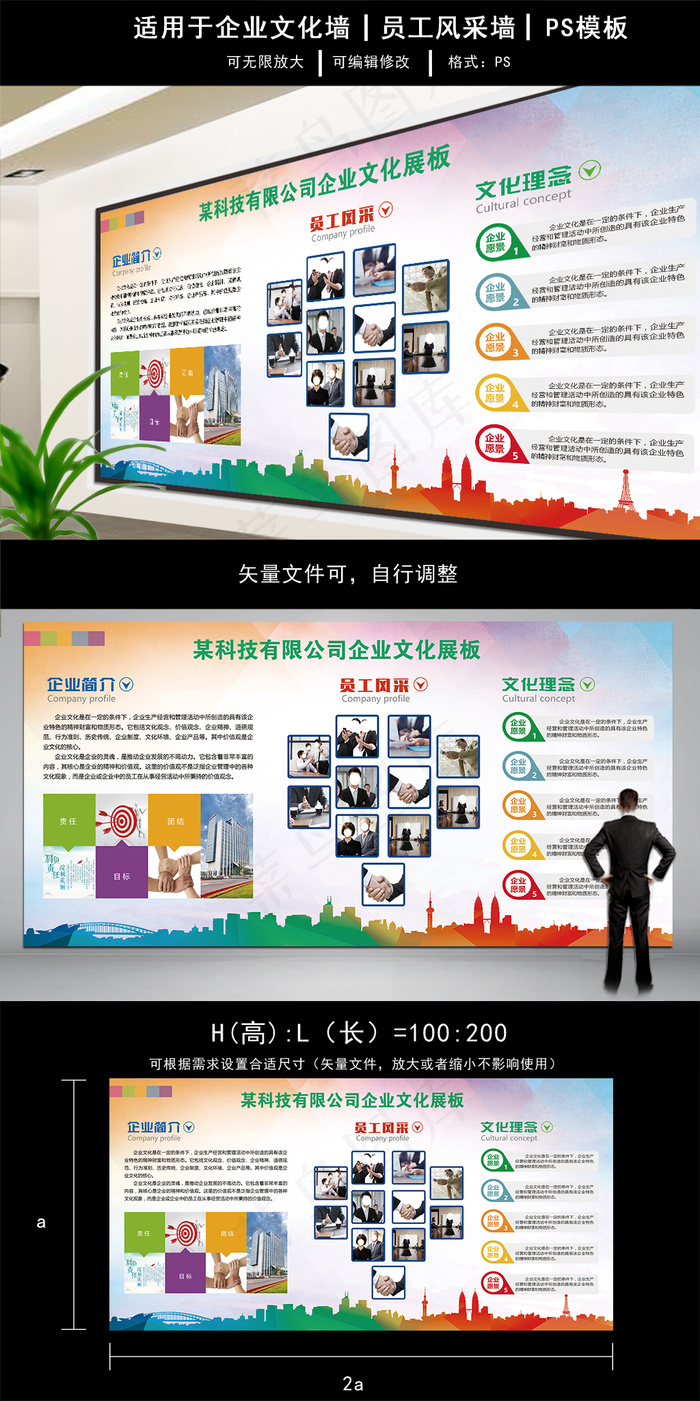 清新风科技有限公司企业文化展板(7087X3543(DPI:150))psd模版下载