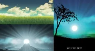 矢量草树木的夕阳的天空