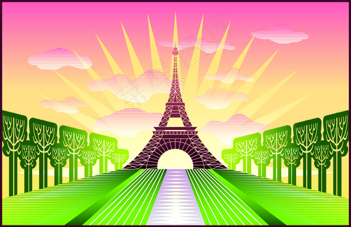 卡通地标性建筑02—矢量素材