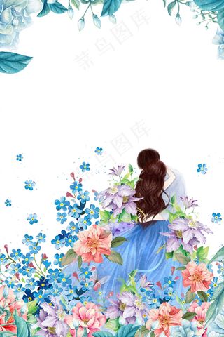 手绘蓝色唯美七夕背景