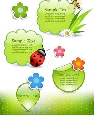 春天的花朵蜜蜂 标签贴纸图片