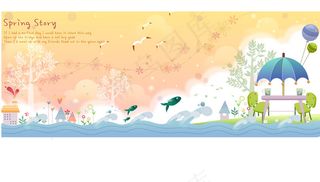 矢量素材春天可爱卡通风景