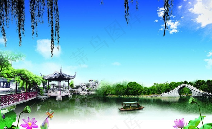 江南园林景色图片(3096X2060(DPI:300))psd模版下载