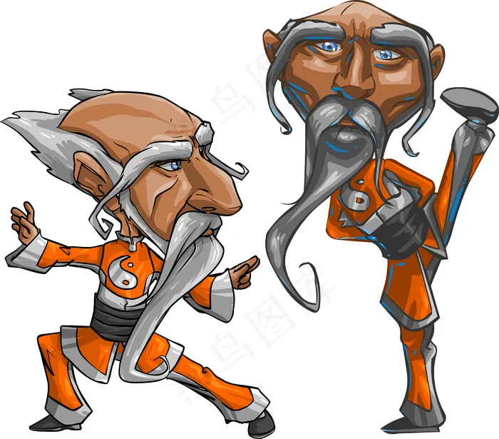 漫画风格的功夫老人矢量素材