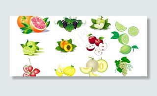 失量水果 哈密瓜 葡萄  青柠檬 橙 苹果 香蕉 草梅图片