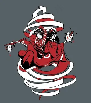 妇女穿着传统和服的日本人物矢量素材