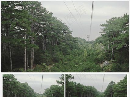 实拍高空缆车下的绿色风景