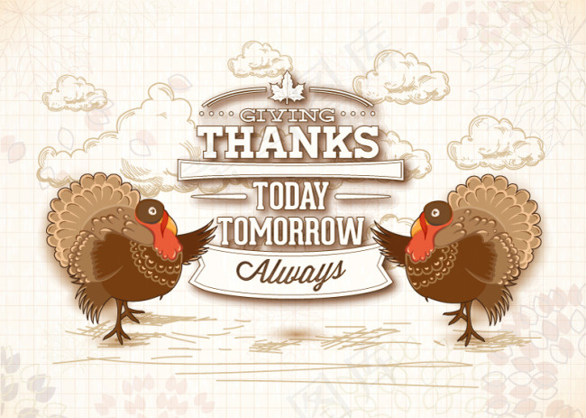 感恩节手绘火鸡海报矢量素材