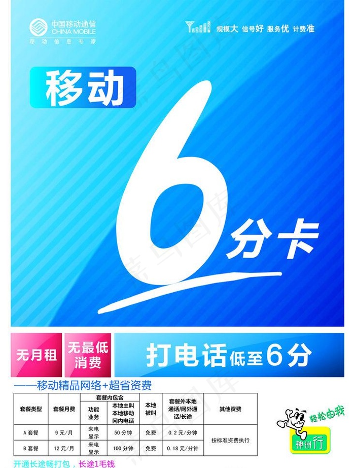 移动6分卡图片cdr矢量模版下载
