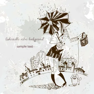 时尚潮女插画02—矢量素材