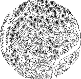 竹子 松树 矢量线图