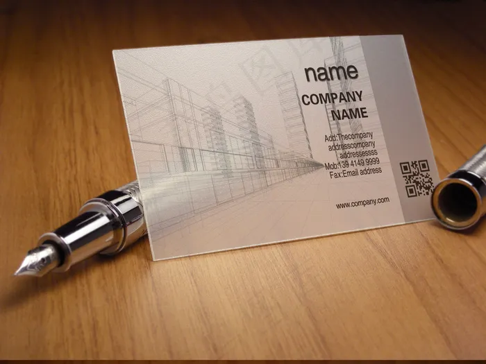 最新大气简约灰色线描建筑名片设计透...psd模版下载