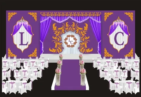 婚礼设计图深紫配金色