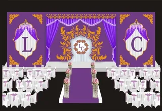 婚礼设计图深紫配金色