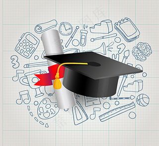 博士帽与毕业证书矢量素材图片